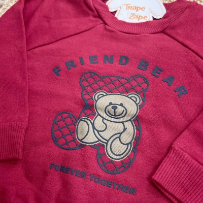 Conj. Casaco Friend Bear e Calça de Moletom - Vermelho